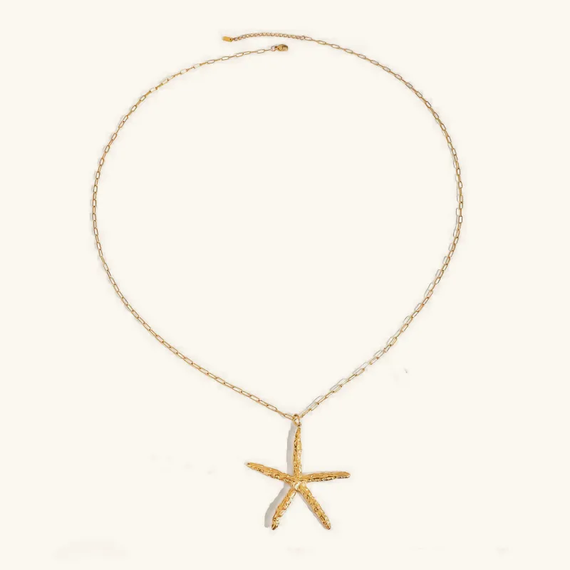 Oversized Starfish Necklace in 18k Gold-Plated Stainless Steel – Waterproof, Hypoallergenic, 30-Inch Adjustable Length sold by Hensley London