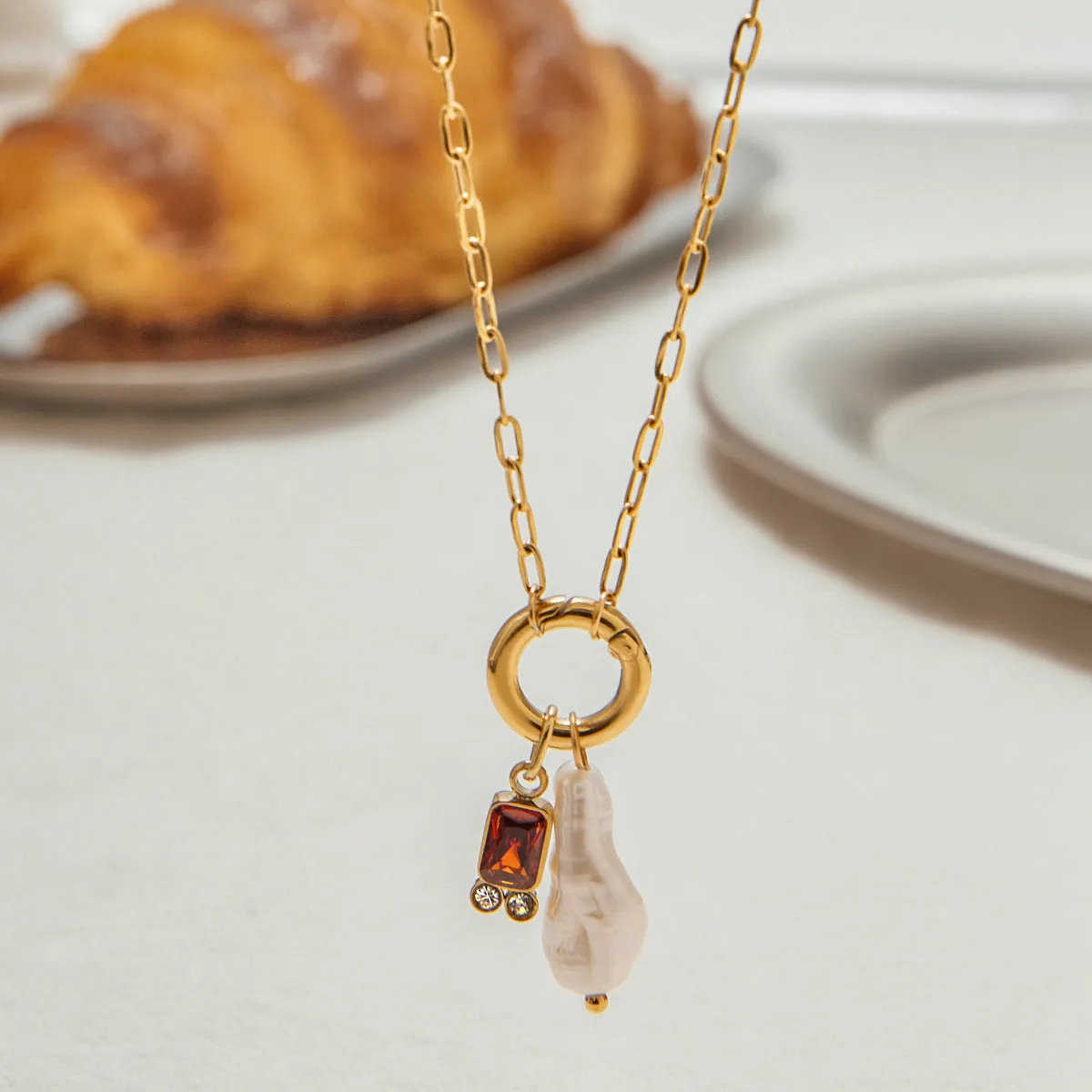 Elegant Pearl Necklace with Birthstone Pendant – Hypoallergenic 18k Gold-Plated Jewelry sold by Hensley London product image thumbnail 3