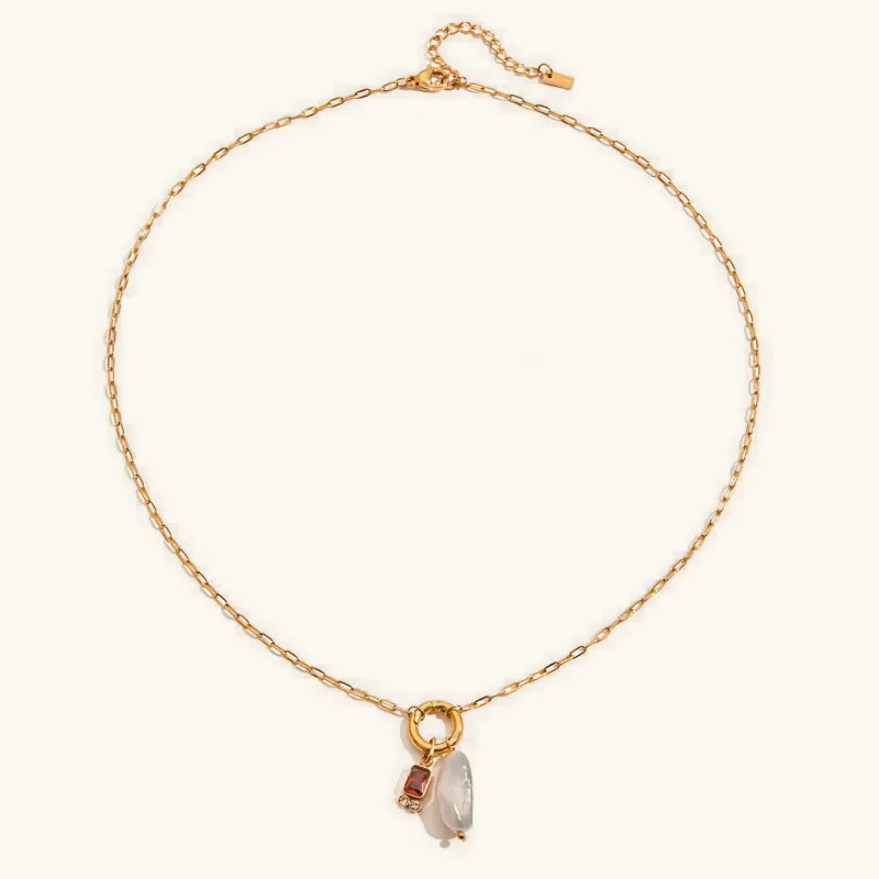 Elegant Pearl Necklace with Birthstone Pendant – Hypoallergenic 18k Gold-Plated Jewelry sold by Hensley London