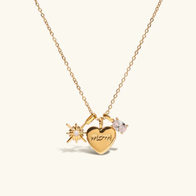 Gold Locket Necklace with Hand-Engraved Mom Charm – Waterproof, Hypoallergenic, 16-Inch Length, 17 mm Pendant sold by Hensley London