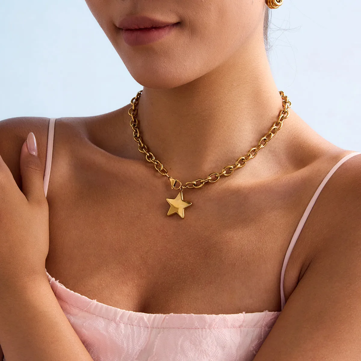 Gold Star Pendant Necklace – 18k Gold Plated Stainless Steel, Waterproof, Hypoallergenic, 16-Inch Chain sold by Hensley London product image thumbnail 4