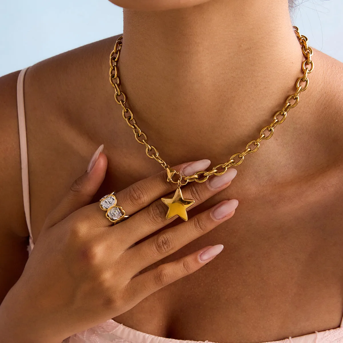 Gold Star Pendant Necklace – 18k Gold Plated Stainless Steel, Waterproof, Hypoallergenic, 16-Inch Chain sold by Hensley London product image thumbnail 3