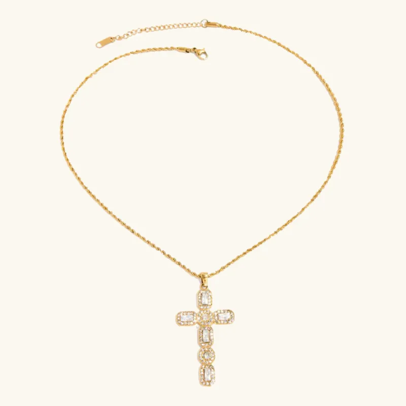Elegant Diamond Cross Necklace in 18k Gold Plating – Hypoallergenic, Waterproof, Perfect for Layering sold by Hensley London