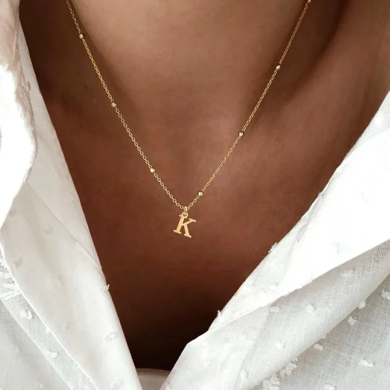 Personalized Gold Initial Necklace with Dainty Satellite Chain – Adjustable Length Women's Jewelry sold by Hensley London