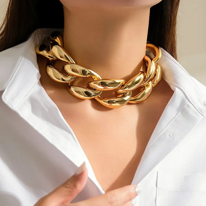 Gold Chunky Cuban Link Choker Necklace – Bold Statement Jewelry for Women, Adjustable Length 40+5cm sold by Hensley London
