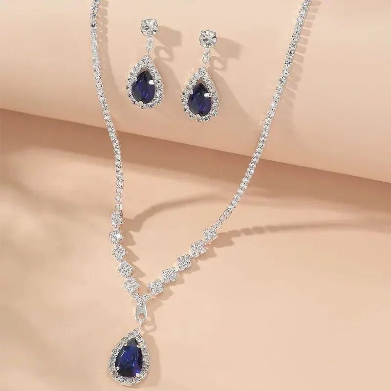 Elegant Blue Teardrop Jewelry Set – Necklace and Earring Set in Stainless Steel with Adjustable Length sold by Hensley London product image thumbnail 3