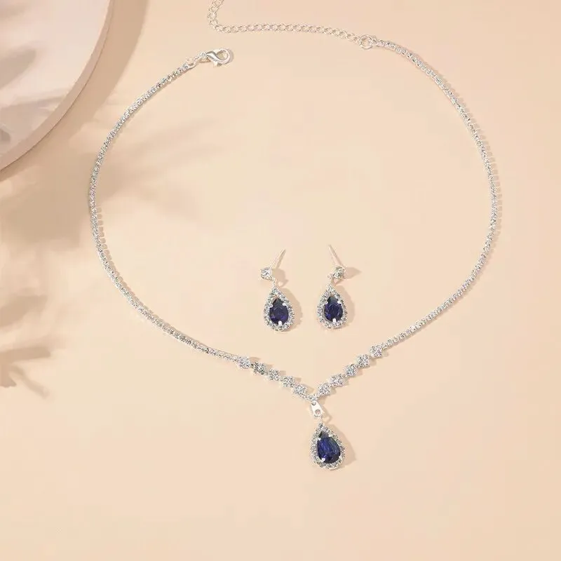 Elegant Blue Teardrop Jewelry Set – Necklace and Earring Set in Stainless Steel with Adjustable Length sold by Hensley London product image thumbnail 2