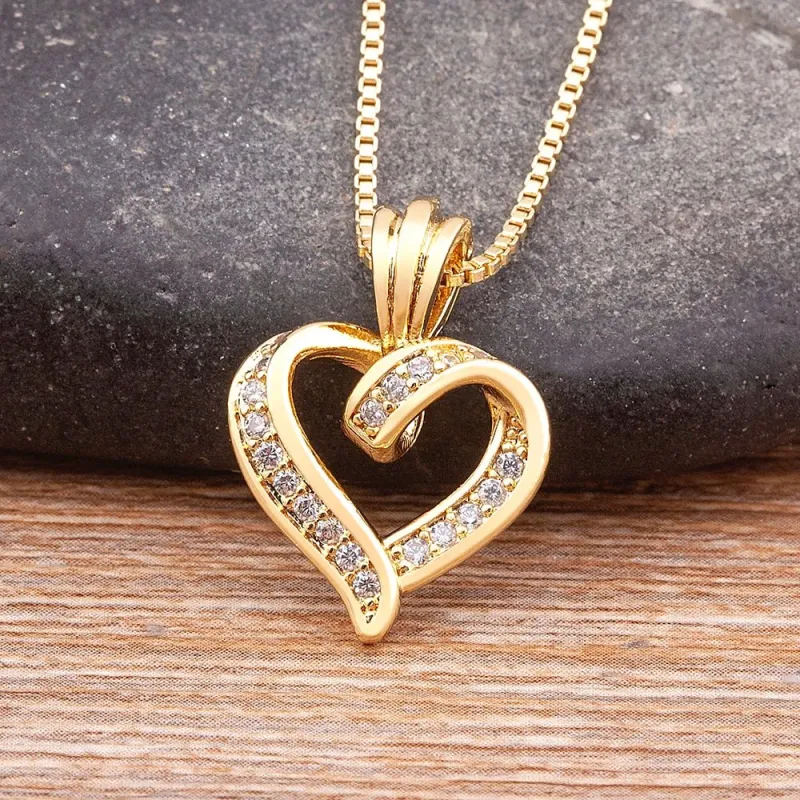 Elegant Diamond Heart Pendant Necklace with Adjustable Chain – Romantic Jewelry for Women sold by Hensley London