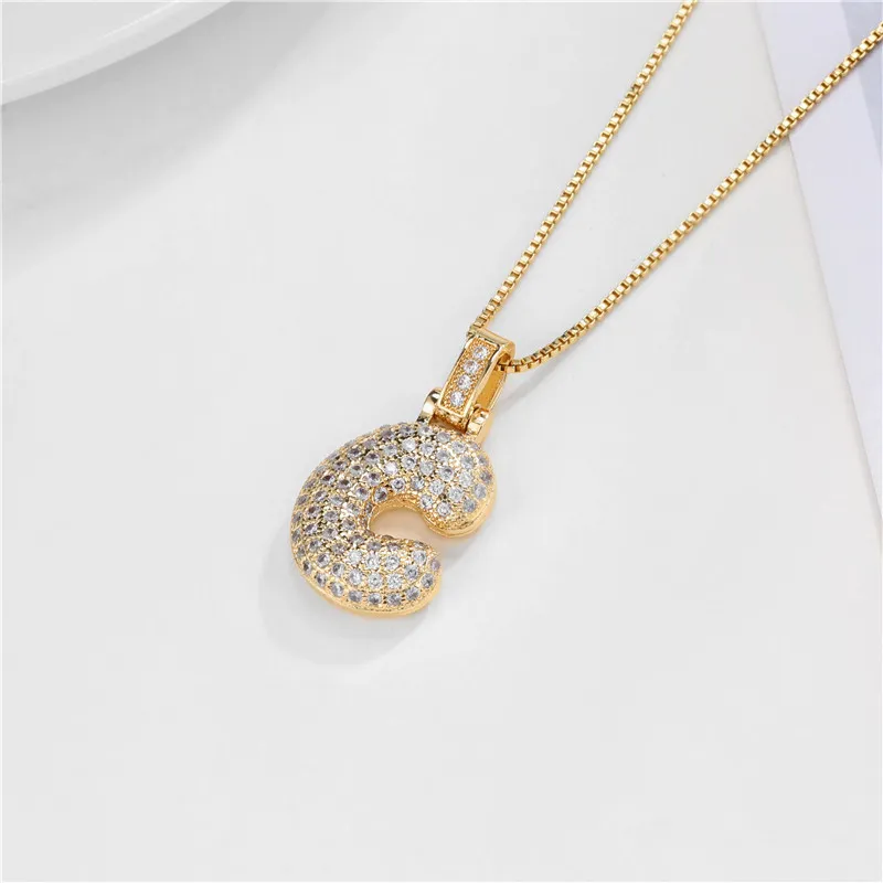 14k Gold-Plated Initial Necklace with Zircon Accents – Dazzling Bubble Letter Design sold by Hensley London product image thumbnail 3