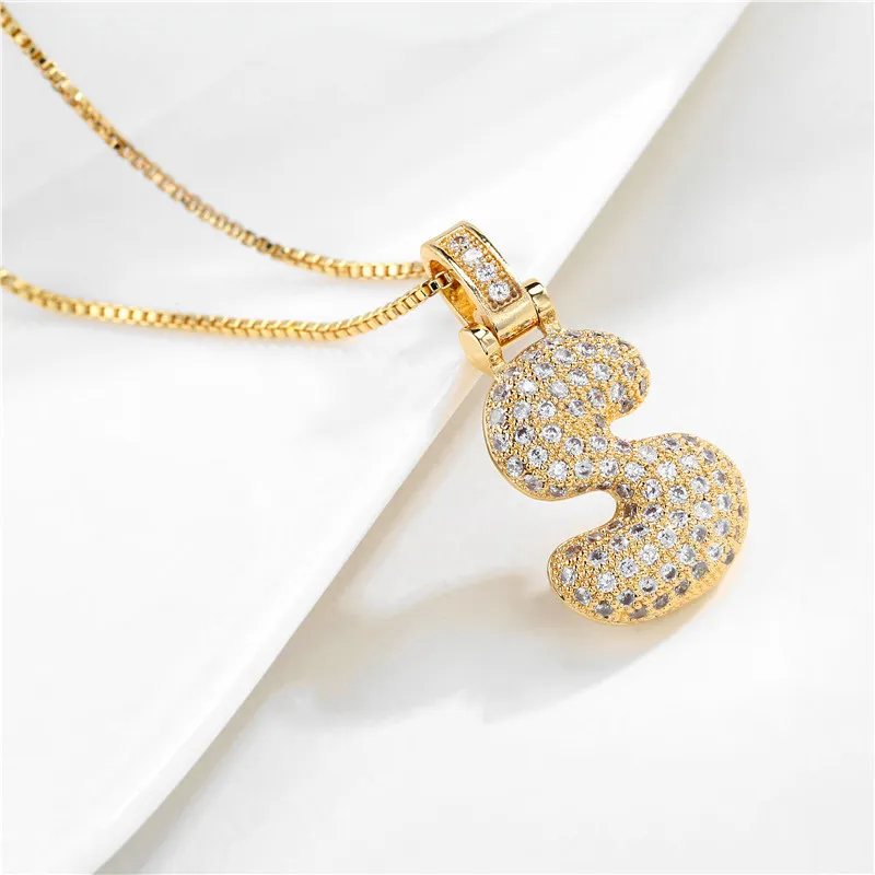 14k Gold-Plated Initial Necklace with Zircon Accents – Dazzling Bubble Letter Design sold by Hensley London
