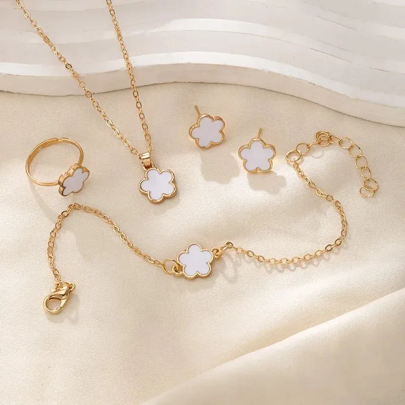 Dainty Floral Clover Jewelry Set - Elegant Necklace and Earring Set with Bracelet and Rings in Multiple Colors sold by Hensley London product image thumbnail 3