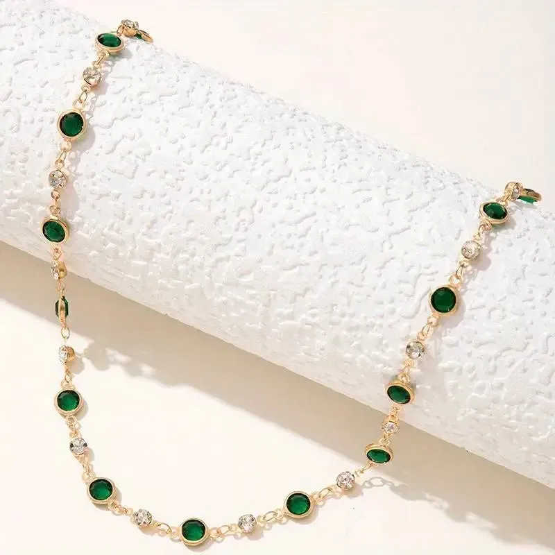 Gold Choker Necklace with Emerald and Diamond Accents – Dainty Stainless Steel Design with Extender sold by Hensley London product image thumbnail 2