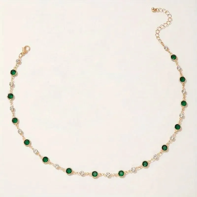 Gold Choker Necklace with Emerald and Diamond Accents – Dainty Stainless Steel Design with Extender sold by Hensley London product image thumbnail 5