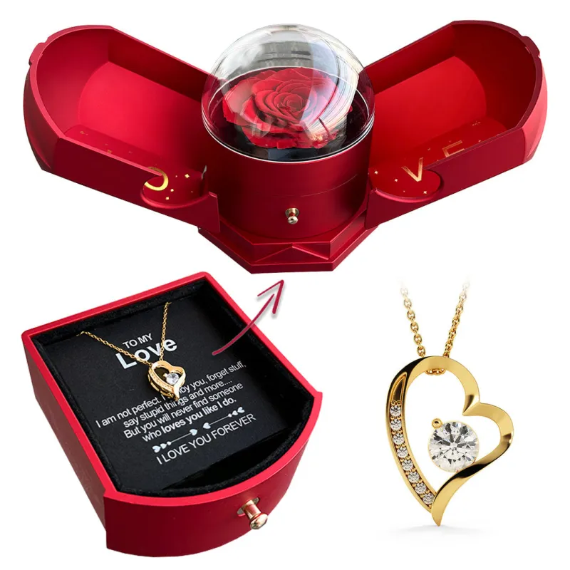 Eternal Rose Gift Box with Diamond Heart Necklace – Romantic Keepsake Gift Set for Her sold by Hensley London
