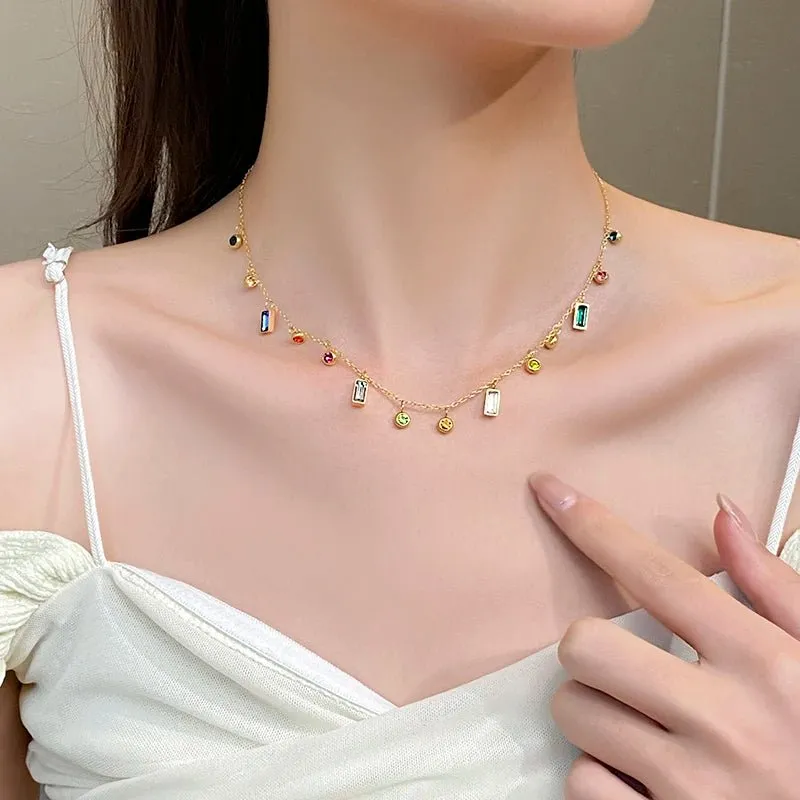 Gold Choker Necklace with Dainty Crystals – Adjustable Chain and Vibrant Zircon Accents for Elegant Style sold by Hensley London product image thumbnail 2