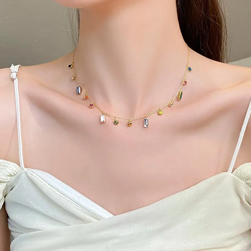 Gold Choker Necklace with Dainty Crystals – Adjustable Chain and Vibrant Zircon Accents for Elegant Style sold by Hensley London product image thumbnail 3