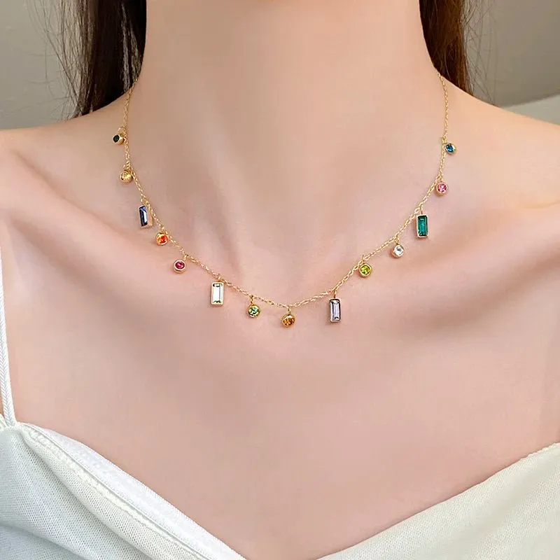 Gold Choker Necklace with Dainty Crystals – Adjustable Chain and Vibrant Zircon Accents for Elegant Style sold by Hensley London