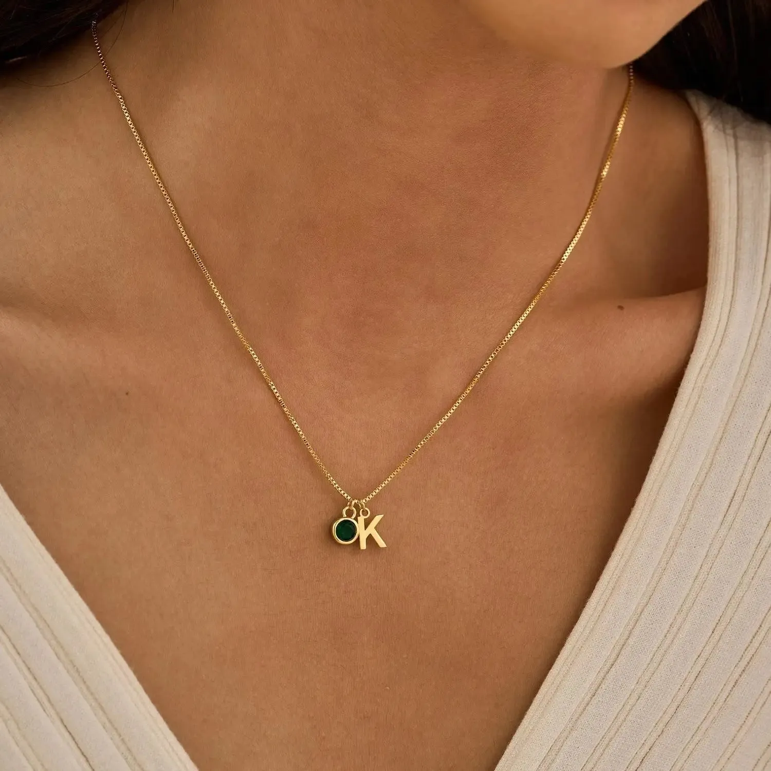 Dainty Initial and Birthstone Necklace – Personalized Jewelry in Gold, Silver, and Rose Gold sold by Hensley London product image thumbnail 2