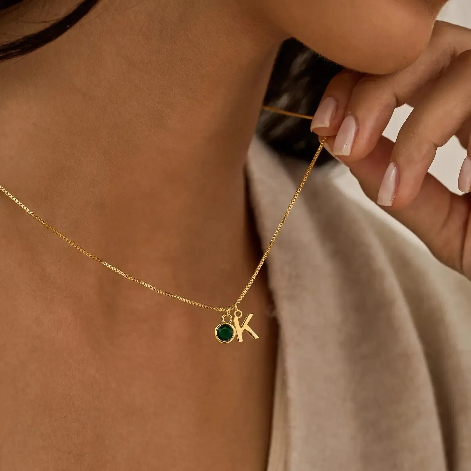 Dainty Initial and Birthstone Necklace – Personalized Jewelry in Gold, Silver, and Rose Gold sold by Hensley London