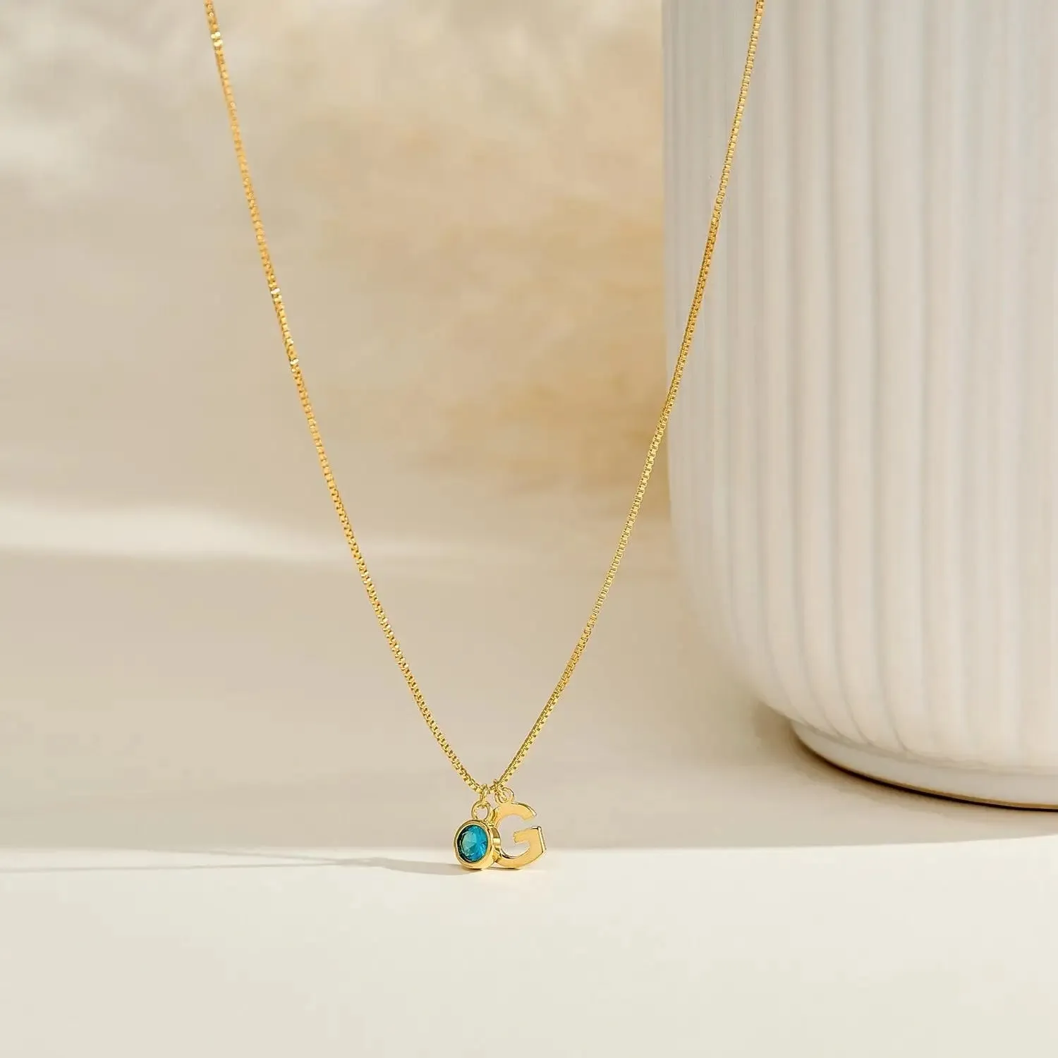 Dainty Initial and Birthstone Necklace – Personalized Jewelry in Gold, Silver, and Rose Gold sold by Hensley London product image thumbnail 4
