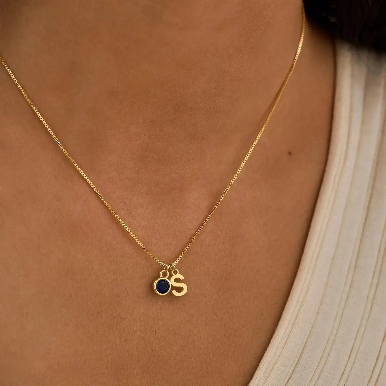 Dainty Initial and Birthstone Necklace – Personalized Jewelry in Gold, Silver, and Rose Gold sold by Hensley London product image thumbnail 3