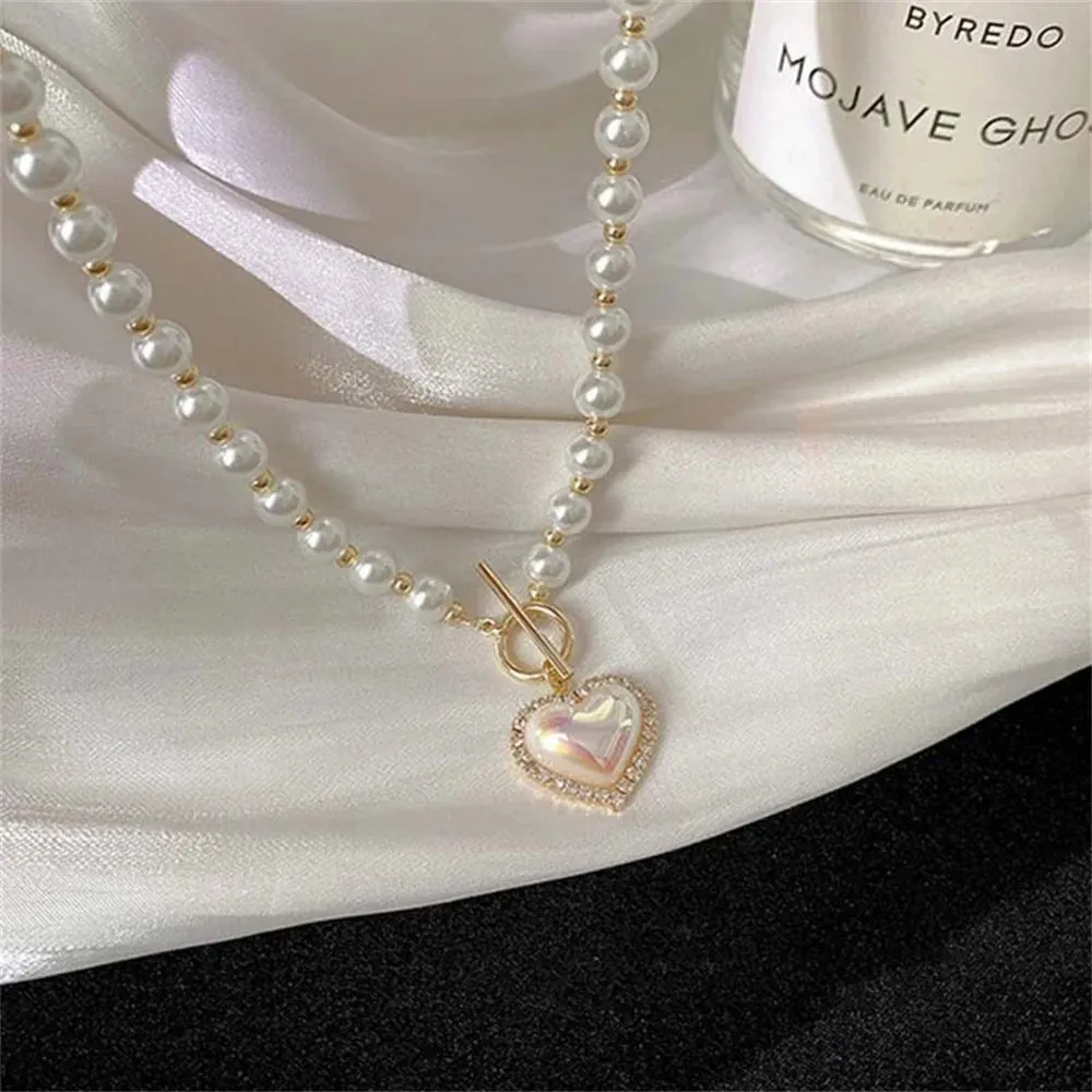 Pearl Heart Clasp Choker Necklace for Women – Elegant Faux Pearl Jewelry with Rhinestone Accents sold by Hensley London product image thumbnail 4