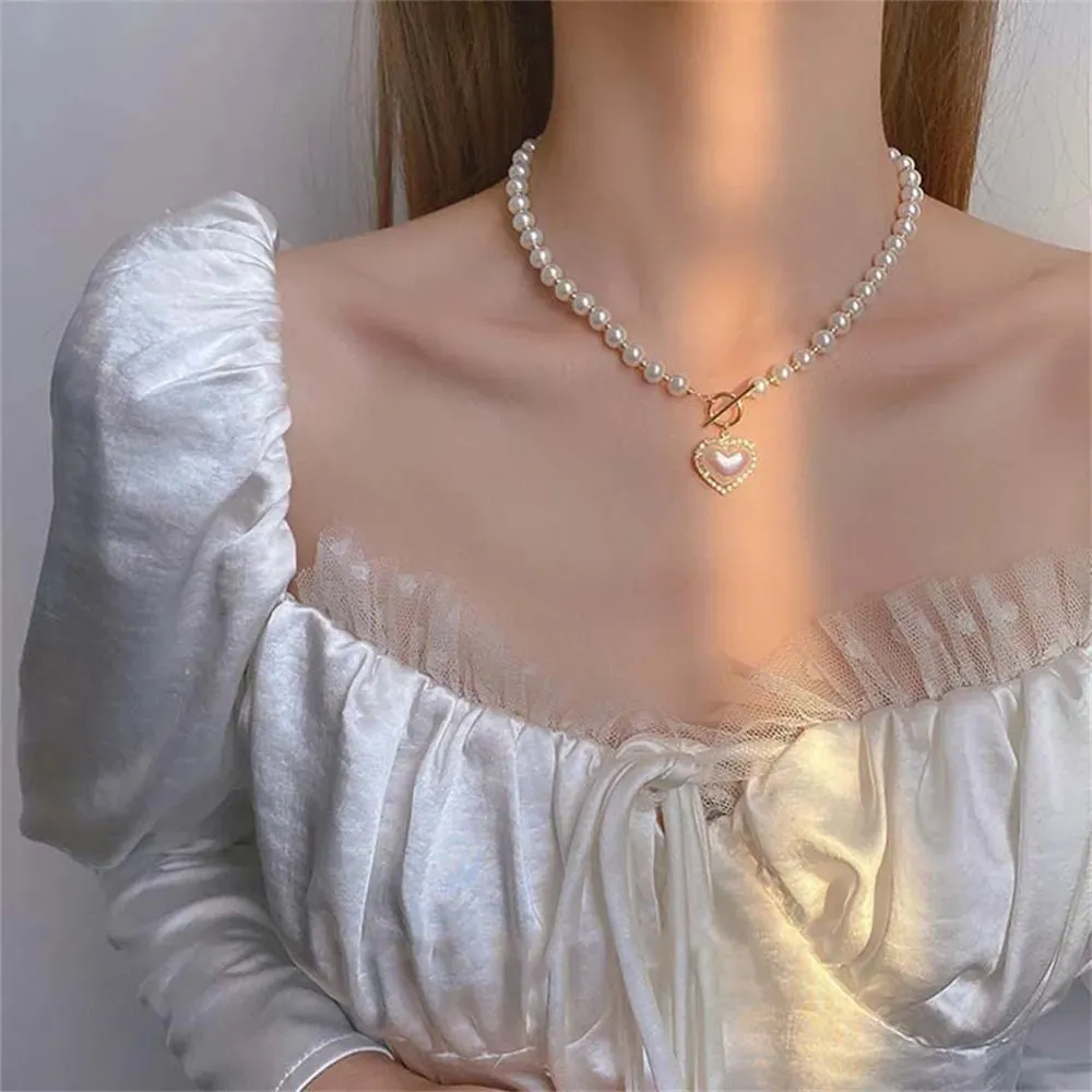 Pearl Heart Clasp Choker Necklace for Women – Elegant Faux Pearl Jewelry with Rhinestone Accents sold by Hensley London product image thumbnail 3
