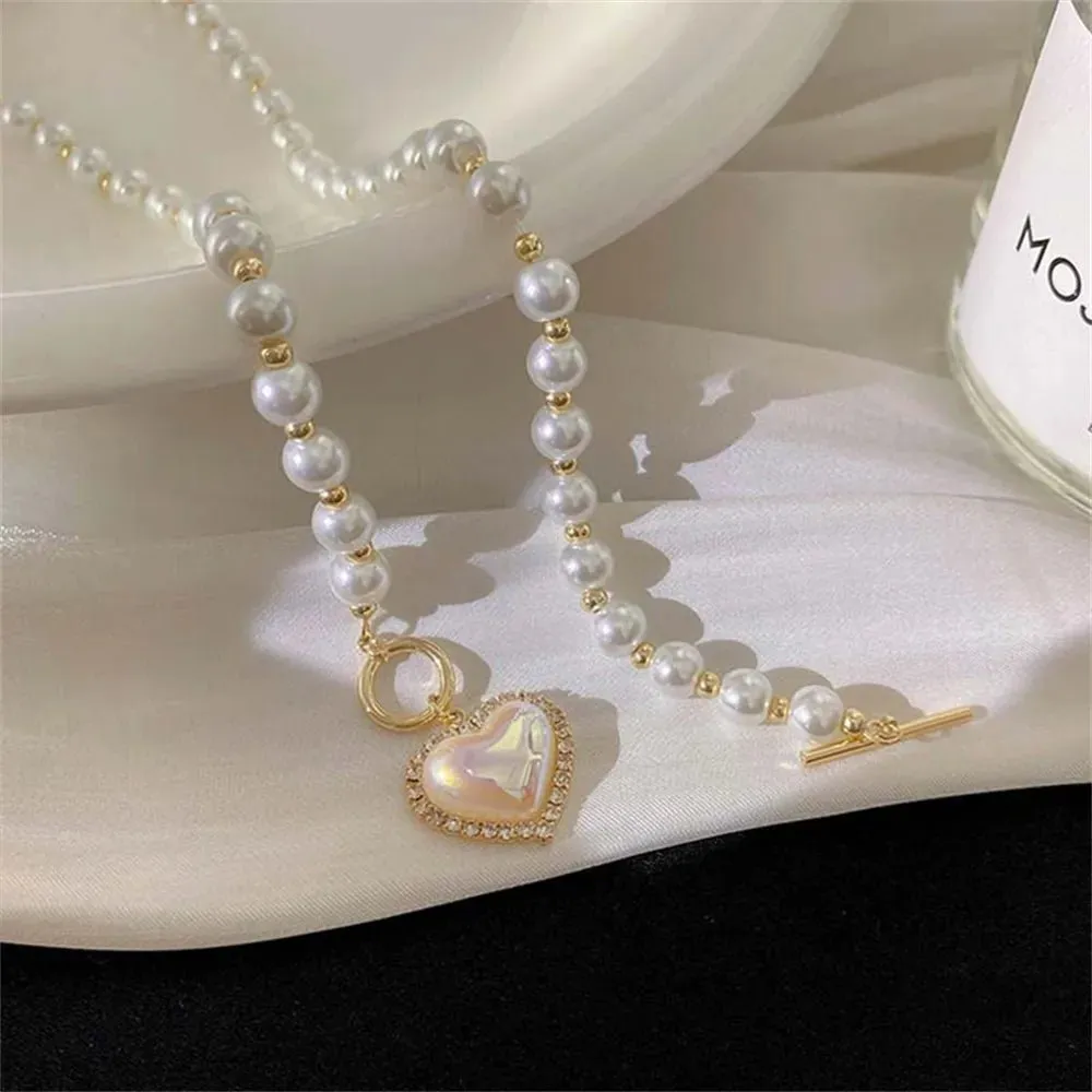 Pearl Heart Clasp Choker Necklace for Women – Elegant Faux Pearl Jewelry with Rhinestone Accents sold by Hensley London product image thumbnail 5