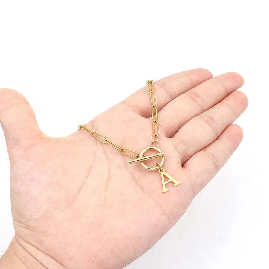 Paperclip Chain Initial Necklace with Circle Lock Clasp – Personalized Jewelry for Women, 45cm sold by Hensley London product image thumbnail 5