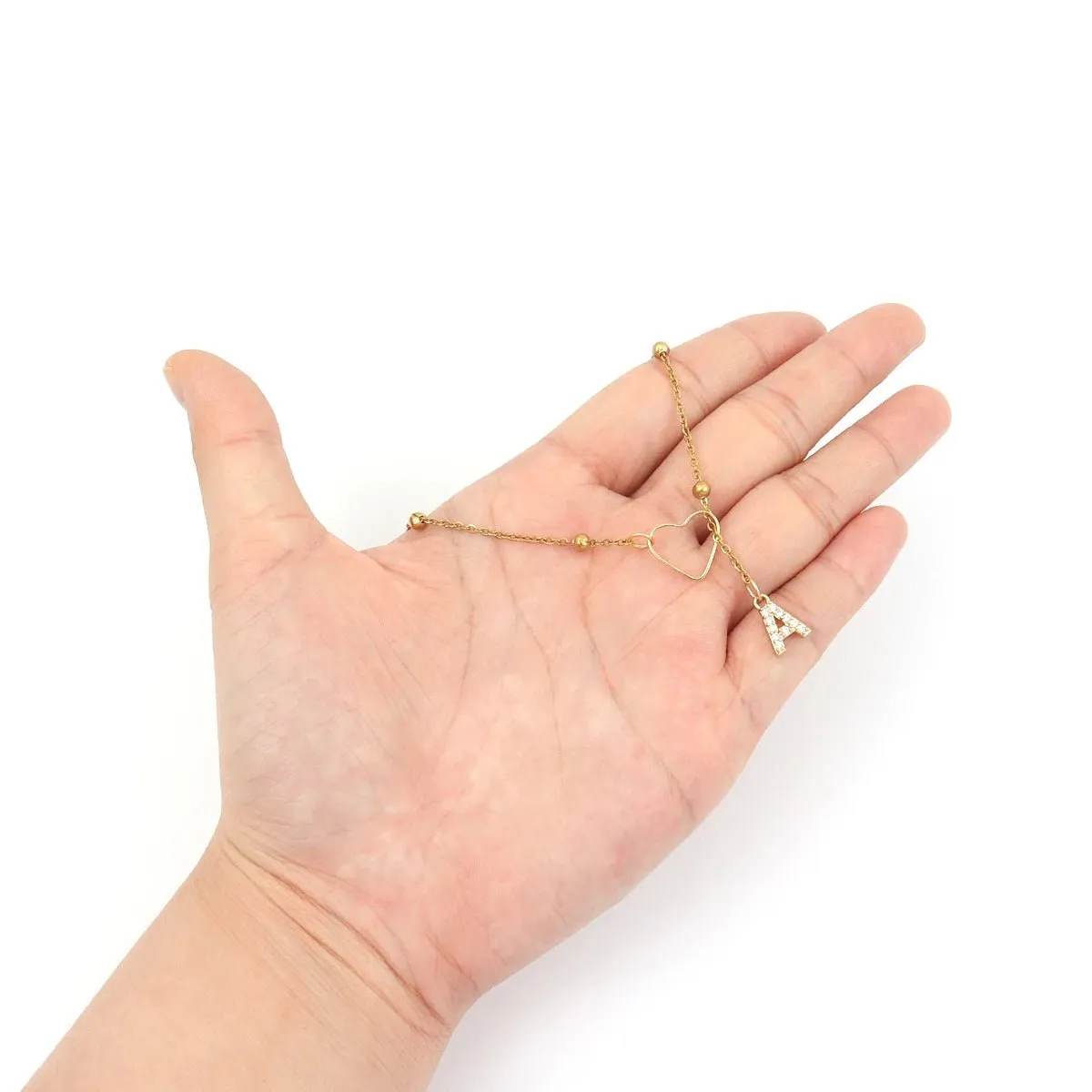 Dainty Diamond Initial Lariat Necklace with Open Heart Design – Elegant Personalized Jewelry sold by Hensley London product image thumbnail 2