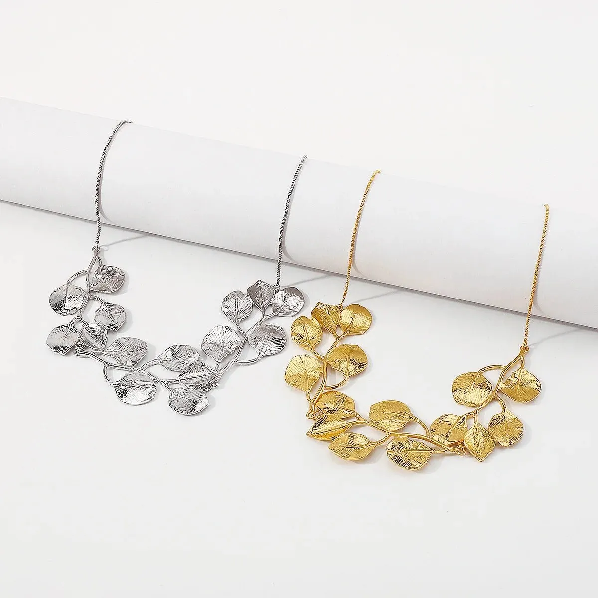 Nature's Leaf Statement Necklace in Gold and Silver – Elegant Organic Design sold by Hensley London product image thumbnail 4