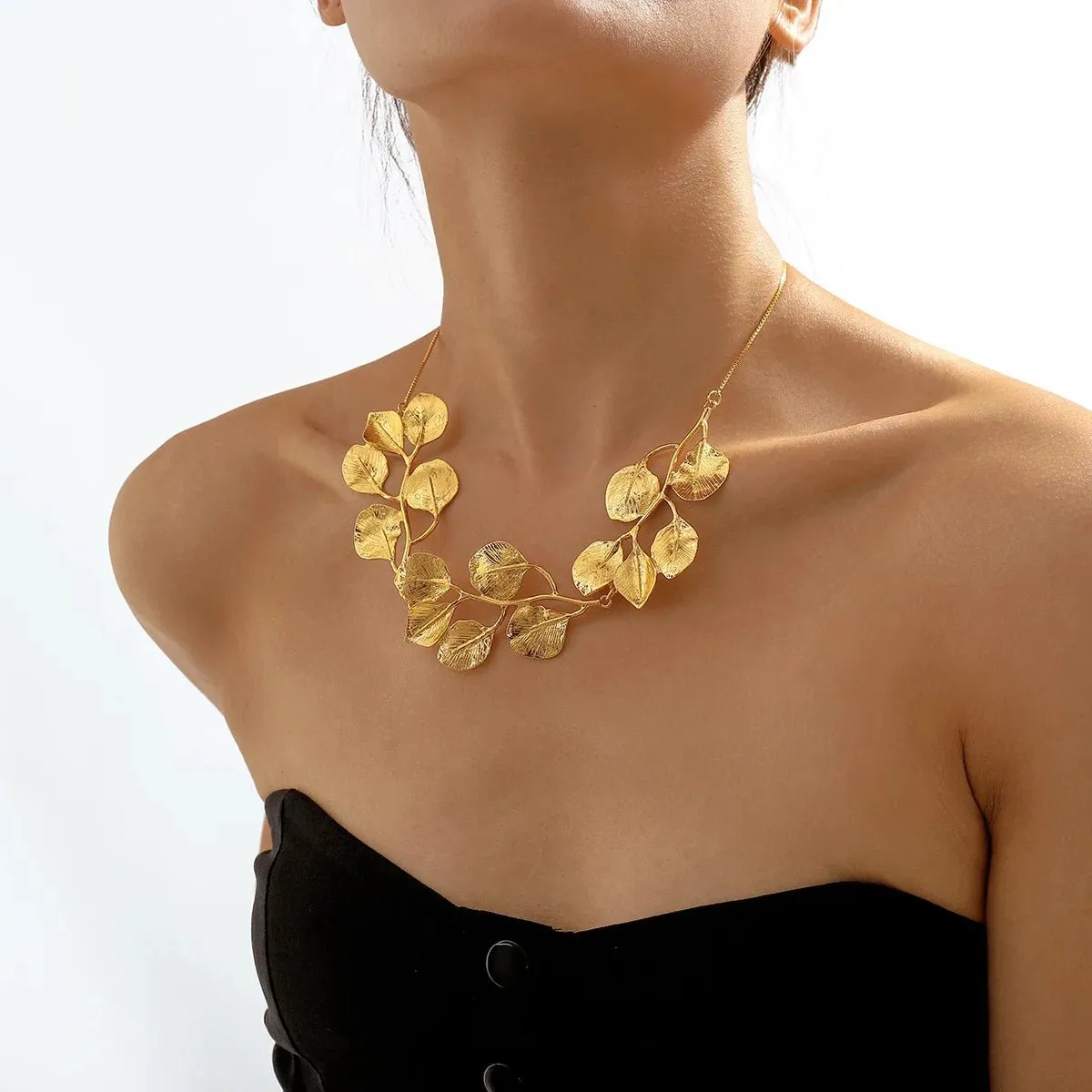 Nature's Leaf Statement Necklace in Gold and Silver – Elegant Organic Design sold by Hensley London product image thumbnail 2