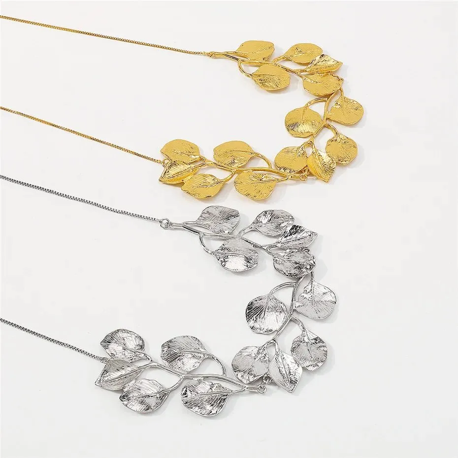 Nature's Leaf Statement Necklace in Gold and Silver – Elegant Organic Design sold by Hensley London product image thumbnail 5
