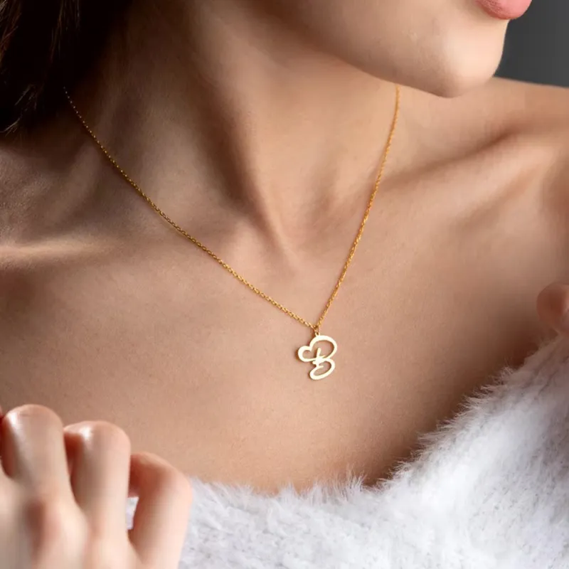 Dainty Gold Initial Necklace for Women – Personalized Heart-Shaped Stainless Steel Jewelry, 45cm sold by Hensley London