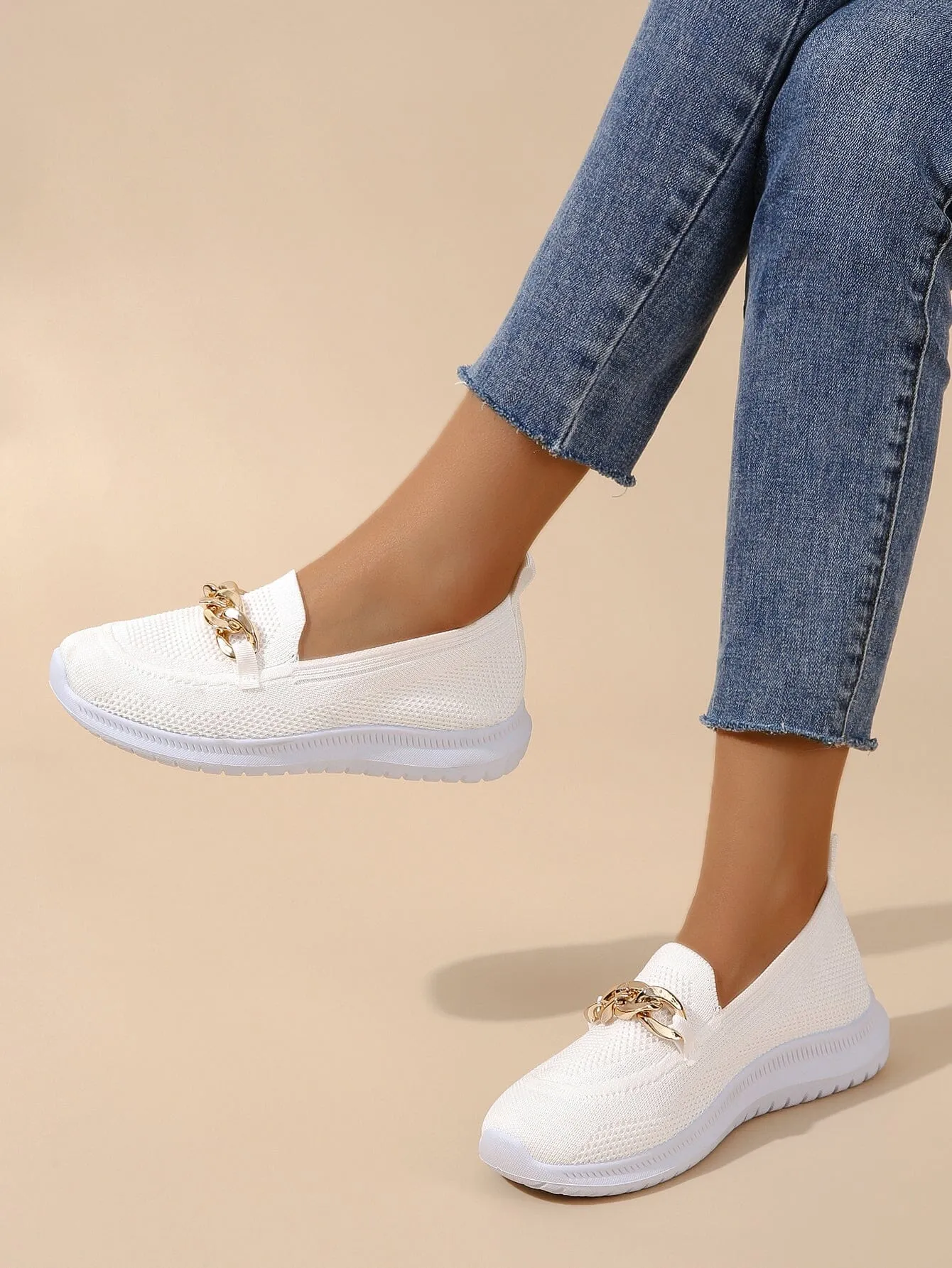 White Chunky Sneakers for Women with Breathable Mesh and Chain Design – Stylish Casual Footwear sold by Hensley London product image thumbnail 5