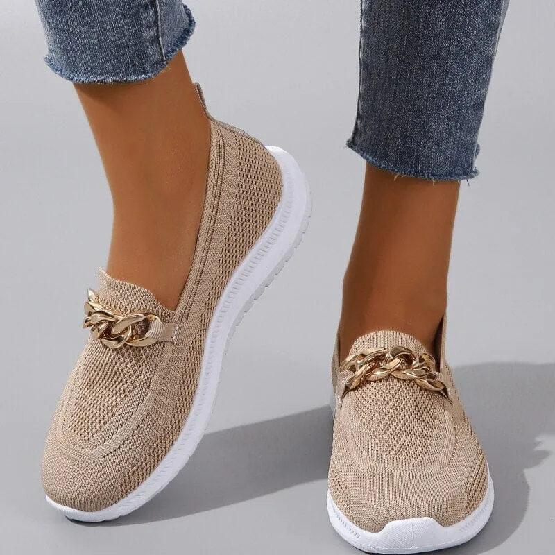 White Chunky Sneakers for Women with Breathable Mesh and Chain Design – Stylish Casual Footwear sold by Hensley London