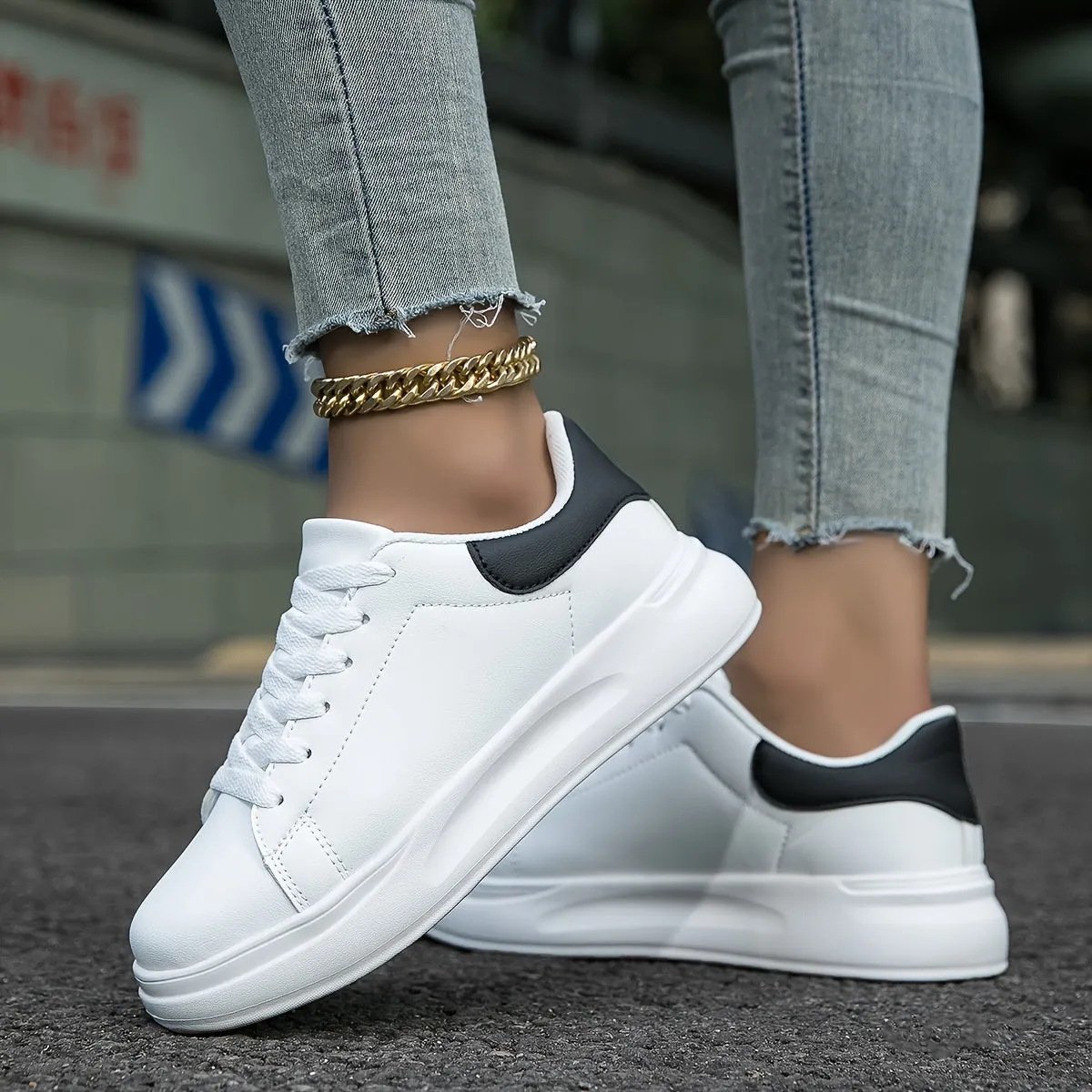 Women's Faux Leather White Sneakers – Minimalist Low-Top Design for All-Day Comfort sold by Hensley London product image thumbnail 5