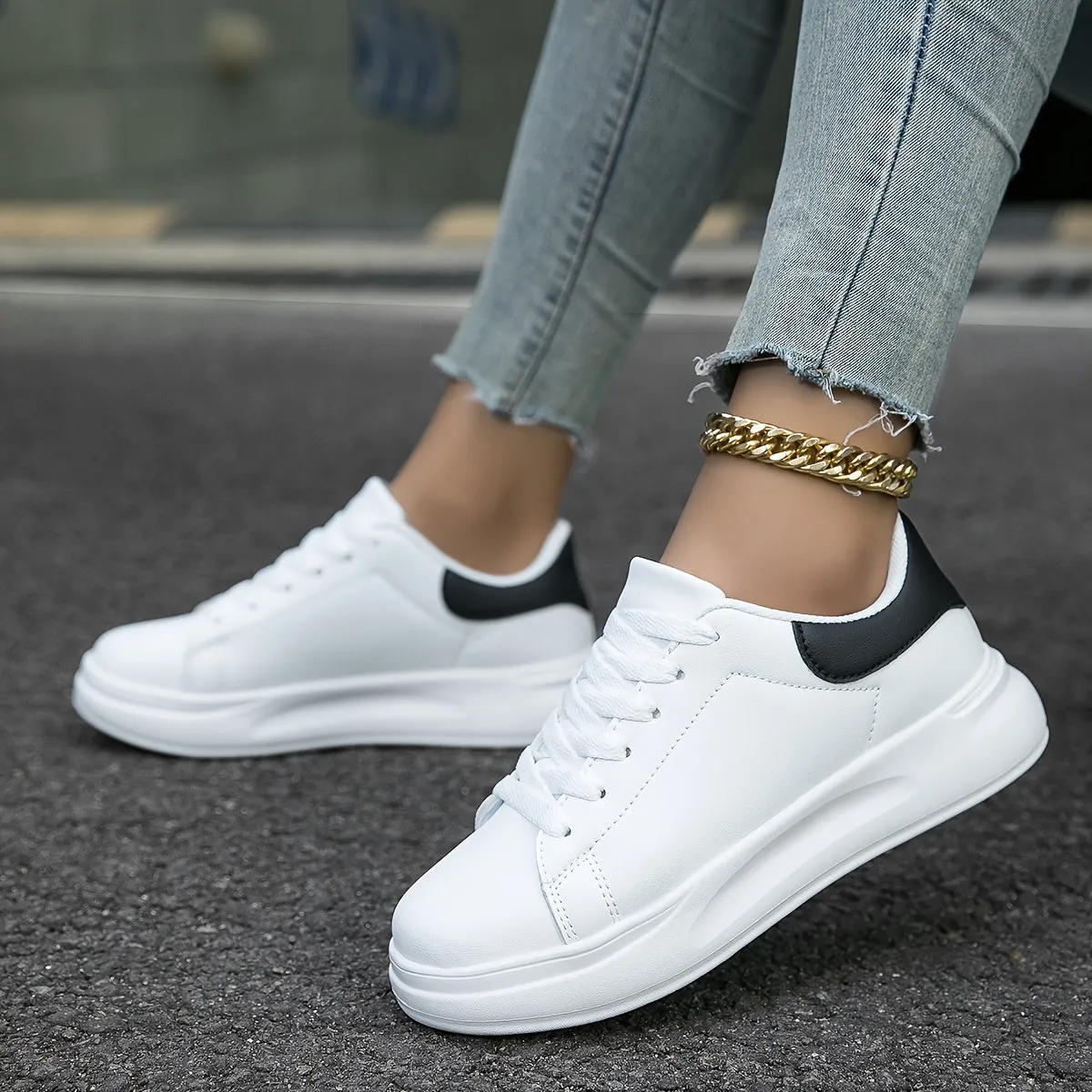 Women's Faux Leather White Sneakers – Minimalist Low-Top Design for All-Day Comfort sold by Hensley London product image thumbnail 4