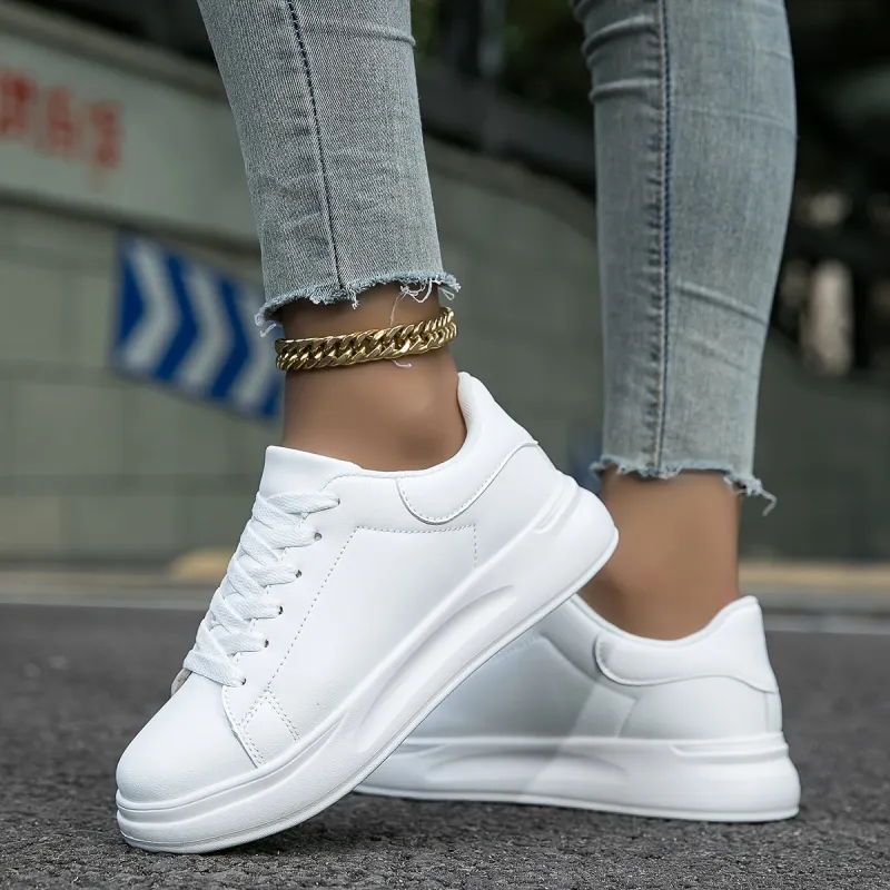 Women's Faux Leather White Sneakers – Minimalist Low-Top Design for All-Day Comfort sold by Hensley London
