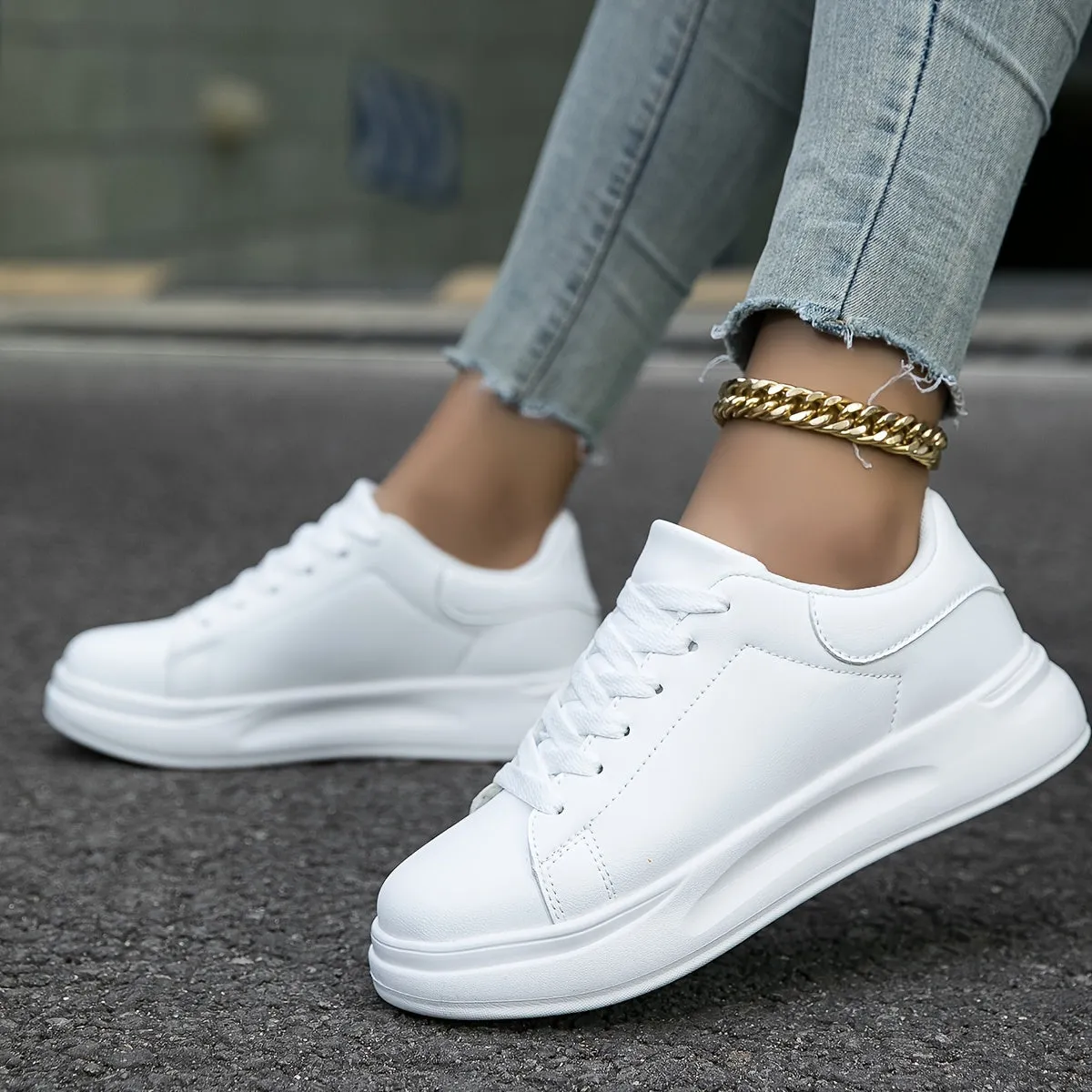 Women's Faux Leather White Sneakers – Minimalist Low-Top Design for All-Day Comfort sold by Hensley London product image thumbnail 3