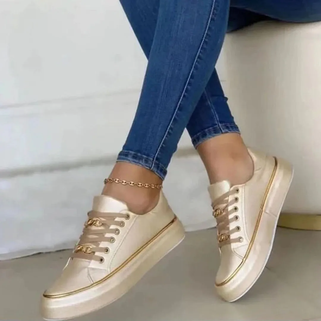 Women's White Trainers with Gold Accent – Stylish Low-Top Sneakers for Comfort and Versatility sold by Hensley London product image thumbnail 3