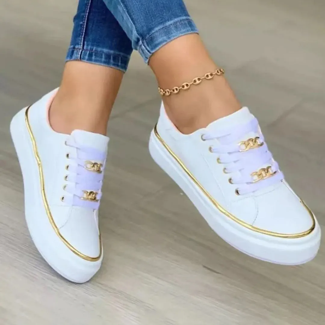 Women's White Trainers with Gold Accent – Stylish Low-Top Sneakers for Comfort and Versatility sold by Hensley London product image thumbnail 2