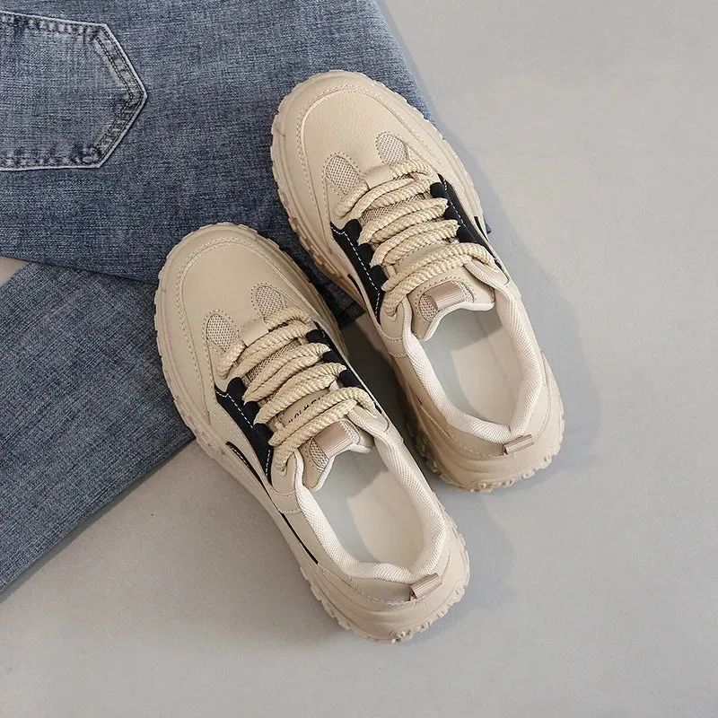 Women's White Sneakers with Thick Sole – Comfortable Stylish Walking Shoes for Everyday Wear sold by Hensley London