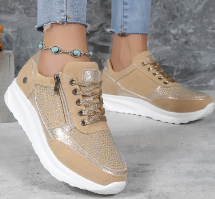 Women's Casual Sporty Sneakers with Lace-Up and Zip Closure – Cushioned Sole for Comfort sold by Hensley London