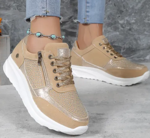 Women's Casual Sporty Sneakers with Lace-Up and Zip Closure – Cushioned Sole for Comfort sold by Hensley London