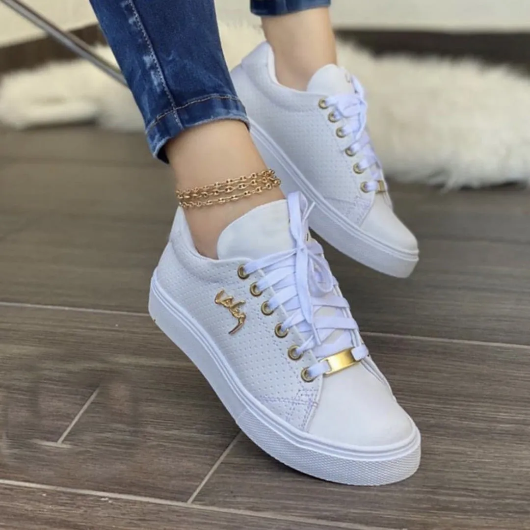 Women's White Sneakers - Breathable Leather Lace-Up Sneakers with Cushioned Sole for Everyday Comfort sold by Hensley London product image thumbnail 3