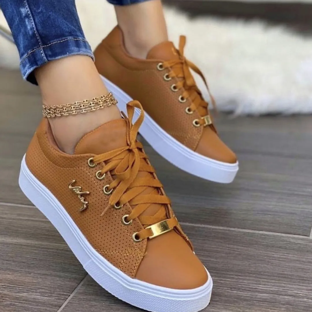 Women's White Sneakers - Breathable Leather Lace-Up Sneakers with Cushioned Sole for Everyday Comfort sold by Hensley London product image thumbnail 2