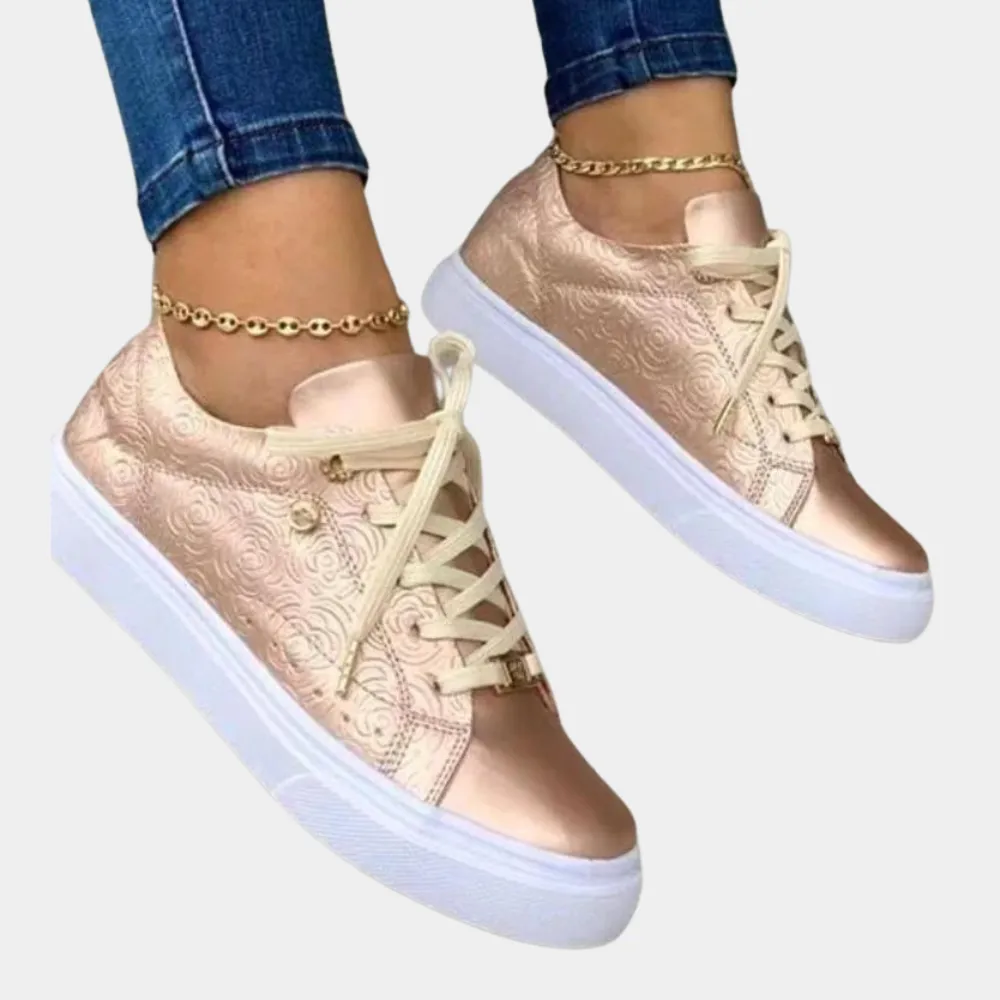 Women's Low-Top Fashion Sneakers with Embossed Floral Pattern and Lace-Up Design sold by Hensley London product image thumbnail 3