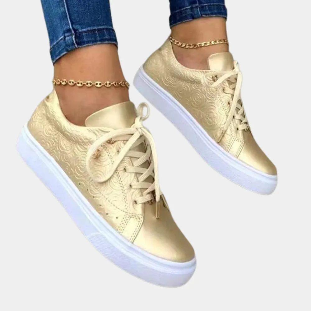 Women's Low-Top Fashion Sneakers with Embossed Floral Pattern and Lace-Up Design sold by Hensley London product image thumbnail 2