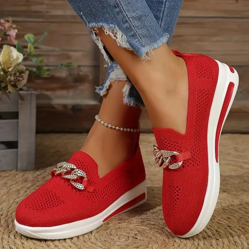 Women's Breathable Mesh Slip-On Sneakers with Cushioned Sole and Chain Detail sold by Hensley London product image thumbnail 4
